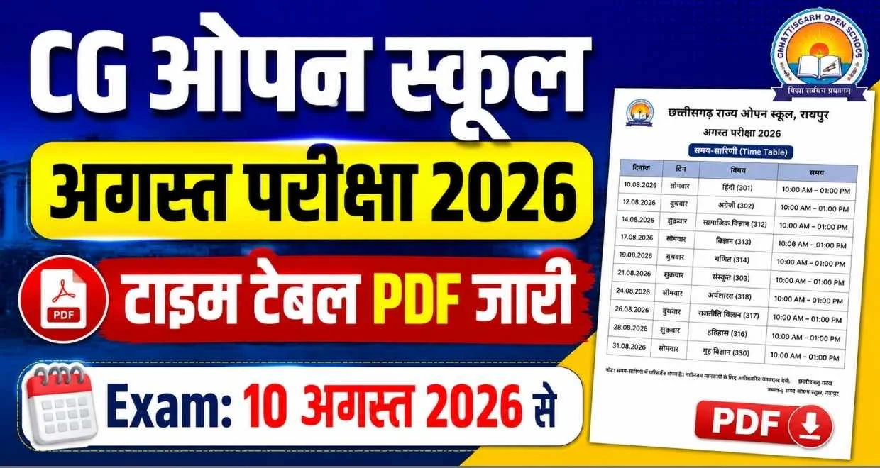 Cg open school august exam time table 2026